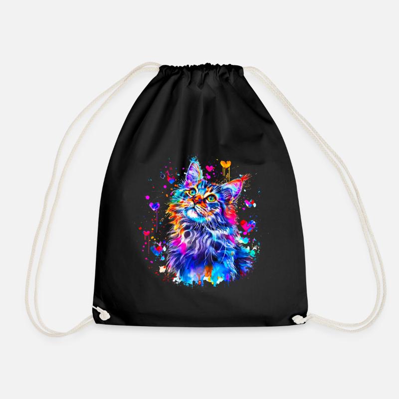 Cat, kitten, maine coon - Drawstring Bag - black