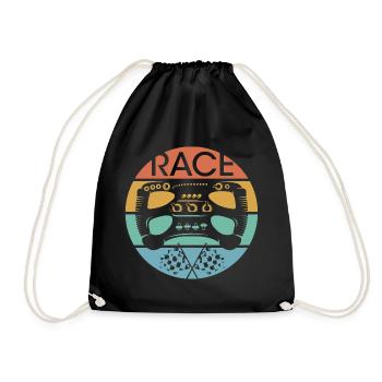 retro car racing steering wheel racing vintage race - Drawstring Bag - black - Front