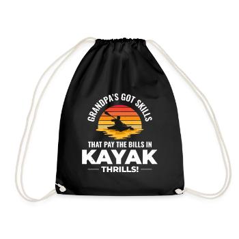 kayaking Gradpa Kayak Canoe Kayaker Funny - Drawstring Bag - black - Front