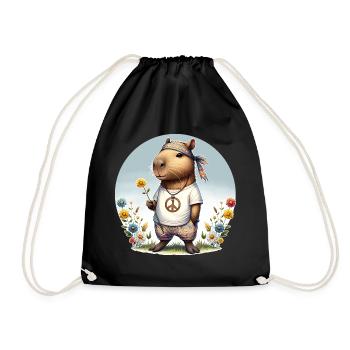 Capybara Hippie Peace - Drawstring Bag - black - Front