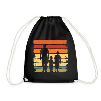 Father's Day father with two sons retro vintage - Drawstring Bag - black - Front