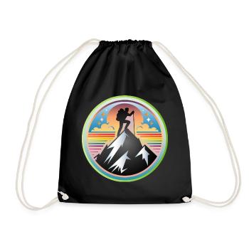 Mountains with a mountaineer on the summit - Drawstring Bag - black - Front