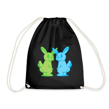 Hase Hase Retro Kaninchen Nagetier Nager 80er - Turnbeutel - Schwarz - Vorne