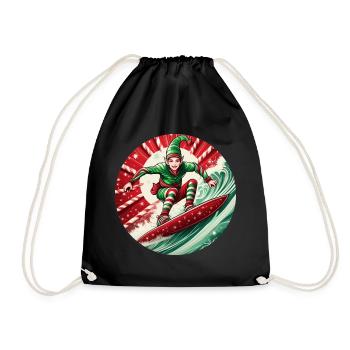 Weihnachtself Beim Surfen - Turnbeutel - Schwarz - Vorne