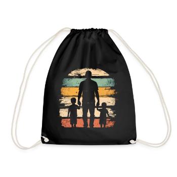 Father's Day father with two sons retro vintage - Drawstring Bag - black - Front