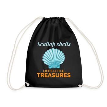 Scallop Seashells Collector Beachcomber Shellfish - Drawstring Bag - black - Front