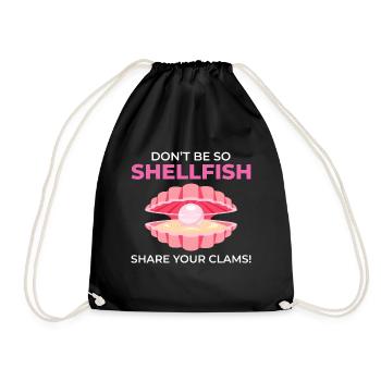 Clam Shell Seashells Collector Beachcomber - Drawstring Bag - black - Front