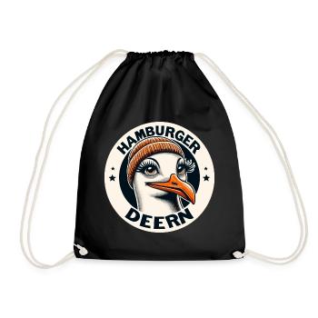 Hamburg Hamburger Deern Beanie North Sea Seagull Funny - Drawstring Bag - black - Front