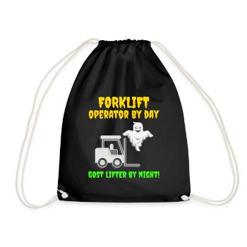 Halloween Ghost Forklift Operator Heavy Equipment - Drawstring Bag - black - Front