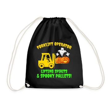 Halloween Ghost Forklift Operator Pumpkin Funny - Drawstring Bag - black - Front