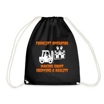 Halloween Ghost Forklift Operator Heavy Equipment - Drawstring Bag - black - Front