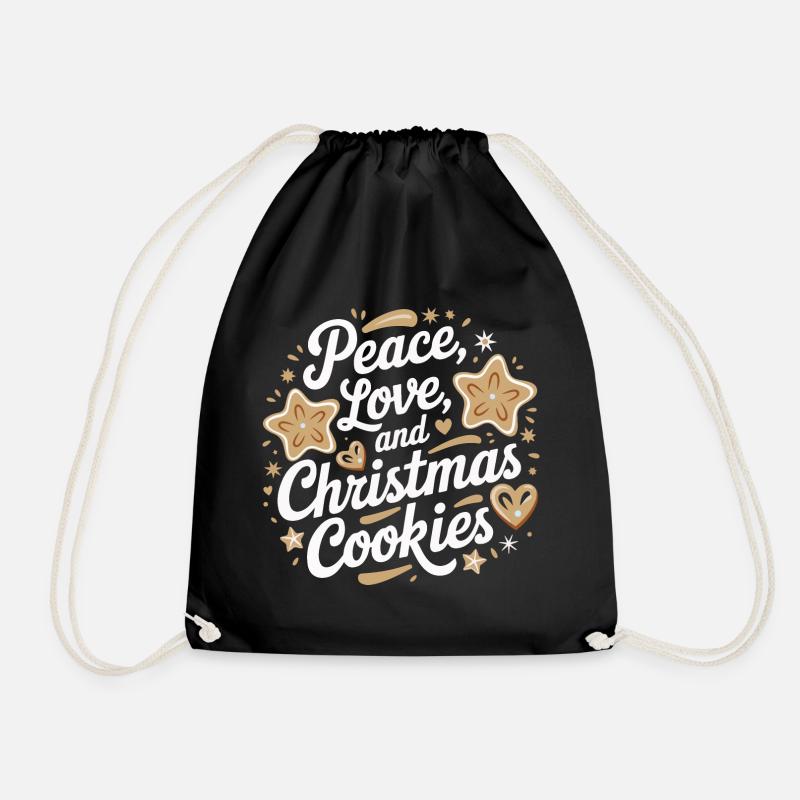 Peace, Love, and Christmas Cookies - Drawstring Bag - black