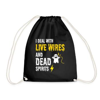 Electrician Halloween Humor Live Wires Dead Ghost - Drawstring Bag - black - Front