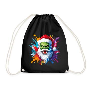 12 Zombie schreiender Weihnachtsmann Farbtropfen - Turnbeutel - Schwarz - Vorne