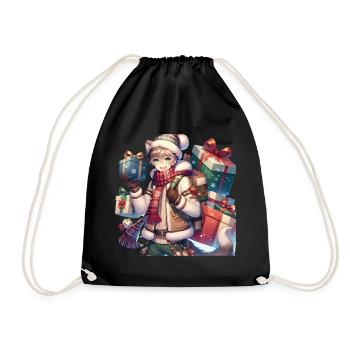 Winter Manga Gift Design for Christmas - Drawstring Bag - black - Front
