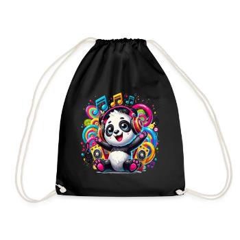 Cute panda in kawaii style listening to music - Drawstring Bag - black - Front
