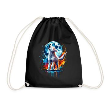 Kleiner bunter Aquarellwolf - Turnbeutel - Schwarz - Vorne