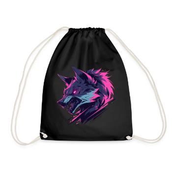 Brightly Colored Ferocious Wolf - Drawstring Bag - black - Front