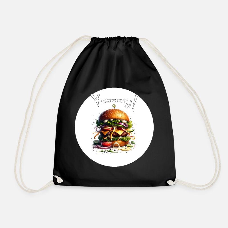 Yummy Burger Art - Drawstring Bag - black