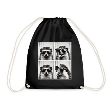 Photo booth hedgehog with sunglasses - Drawstring Bag - black - Front