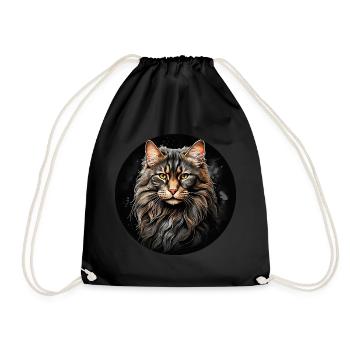 Maine Coon cat portrait in watercolor technique - Drawstring Bag - black - Front
