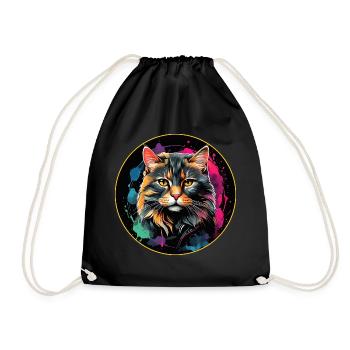 Portrait de chat mignon en technique d'aquarelle dans un cercle - Sac de sport léger - noir - Devant
