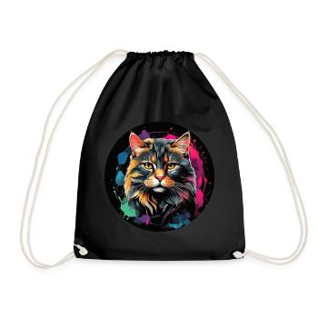 Portrait de chat mignon en technique d'aquarelle dans un cercle - Sac de sport léger - noir - Devant