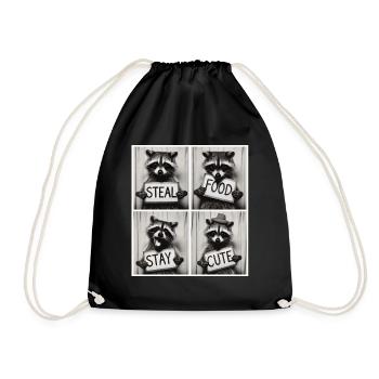 Lustiger Waschbär – Steal Food Stay Cute - Turnbeutel - Schwarz - Vorne