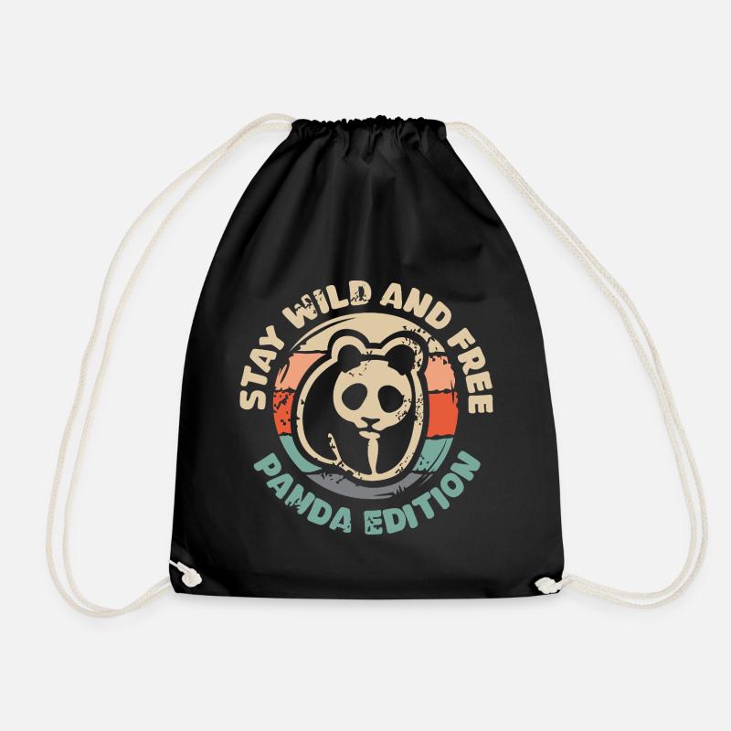 Stay Wild and Free – Panda Edition Retro Design - Turnbeutel - Schwarz