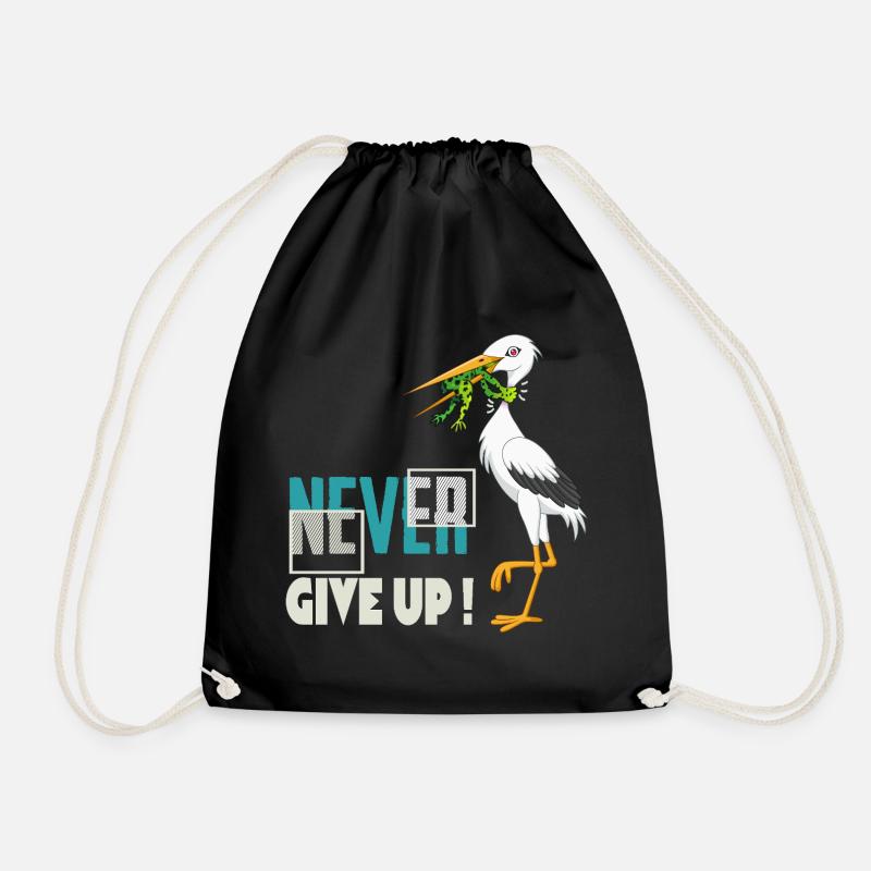 Never Give Up 🐸 Niemals aufgeben Frosch vs Storch - Turnbeutel - Schwarz