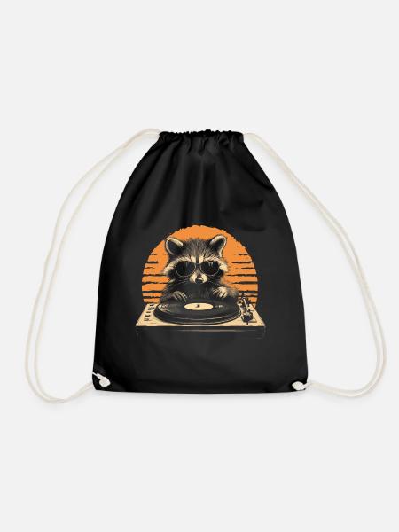 Waschbär mit Sonnenbrille am Turntable DJ Musik - Turnbeutel - Schwarz