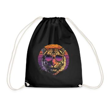 Tiger mit Sonnenbrille vintage Sonnenuntergang - Turnbeutel - Schwarz - Vorne