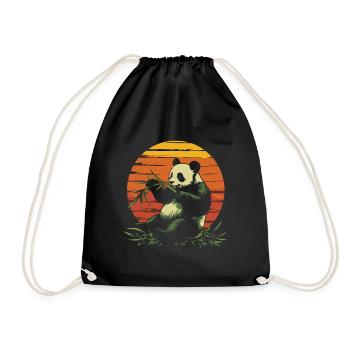 Panda eats bamboo vintage - Drawstring Bag - black - Front