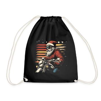 Cool Santa Claus rides a motorcycle - Drawstring Bag - black - Front