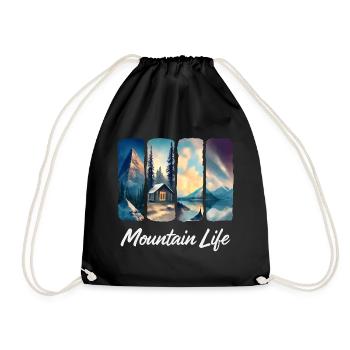 Mountain View with Forest Cabin and Lake - Drawstring Bag - black - Front
