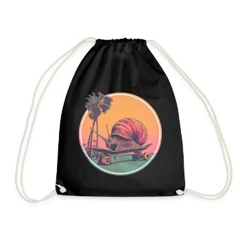 Cool skateboard snail – chilled retro design - Drawstring Bag - black - Front
