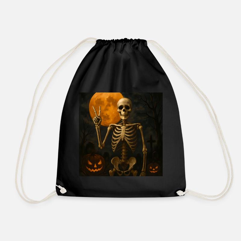 Creepy Skeleton Halloween Gift - Drawstring Bag - black