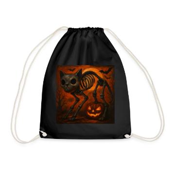 Creepy Cat Skeleton Halloween Gift - Drawstring Bag - black - Front
