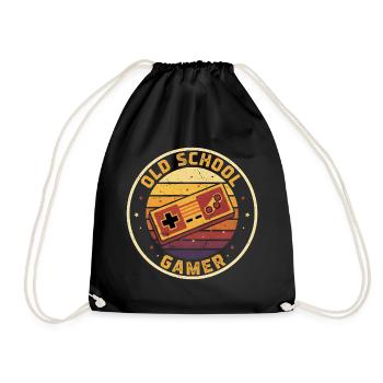 Old School Gamer Sunset Controller Retro Zocker - Drawstring Bag - black - Front