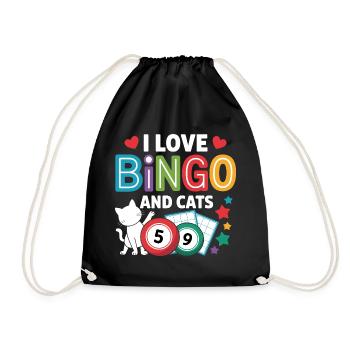 I Love Bingo And Cats - Drawstring Bag - black - Front