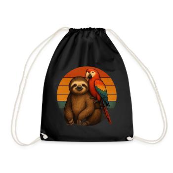 Sloth Parrot Retro Animal Friends - Drawstring Bag - black - Front