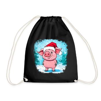 Schweinchen Weihnachten - Turnbeutel - Schwarz - Vorne