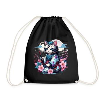 Japanische Kawaii Ninja Katze - Turnbeutel - Schwarz - Vorne