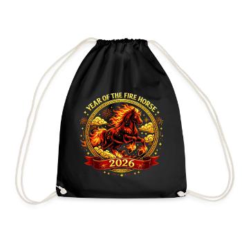 Vintage Chinese Zodiac Horse Shirt 2026 - Drawstring Bag - black - Front