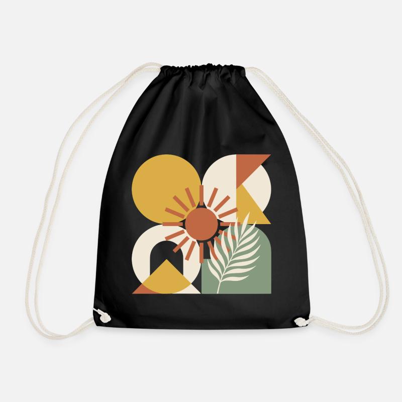Boho Abstract Geometric Botanical Sunburst - Drawstring Bag - black