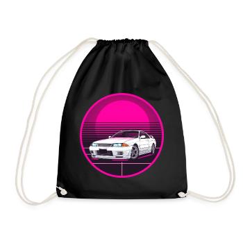 Retro JDM Drift Car Synthwave Pink Circle T-Shirt - Turnbeutel - Schwarz - Vorne