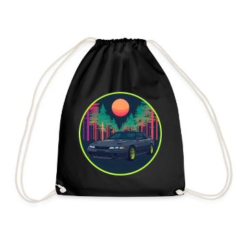 Retro 90er JDM R32 Forest Neon Moon Emblem - Turnbeutel - Schwarz - Vorne