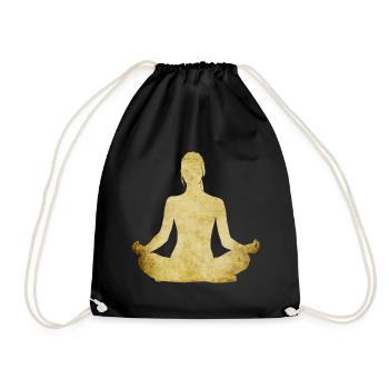 Yoga silhouette woman gold - Drawstring Bag - black - Front
