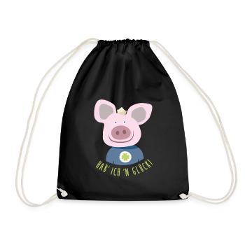 Schwein "Hab' ich 'n Glück" Illustration Kinder - Turnbeutel - Schwarz - Vorne