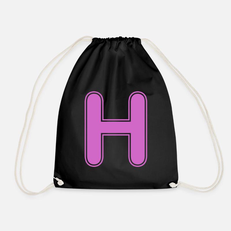 H Letter Alphabet Name Spelling Gift - Drawstring Bag - black